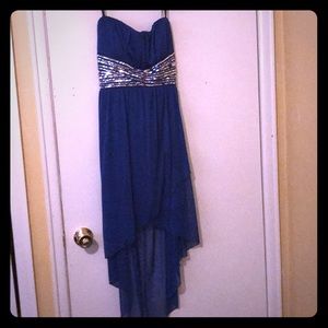 Blue and Silver Formal Hi-Low Dress Deb